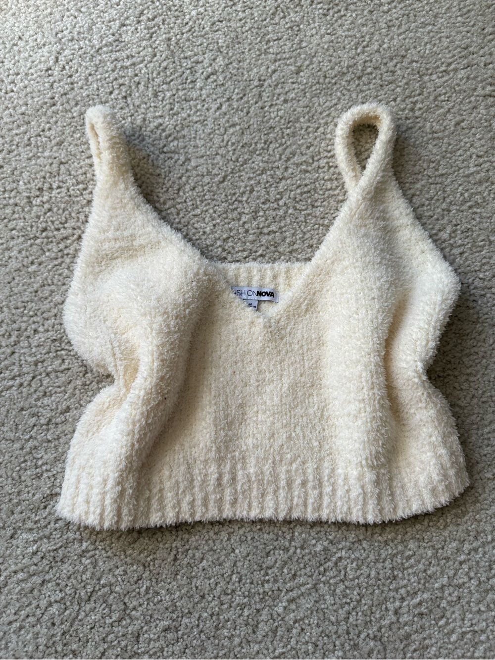 Fashion Nova Cream Fuzzy Cropped Cami tee y2k